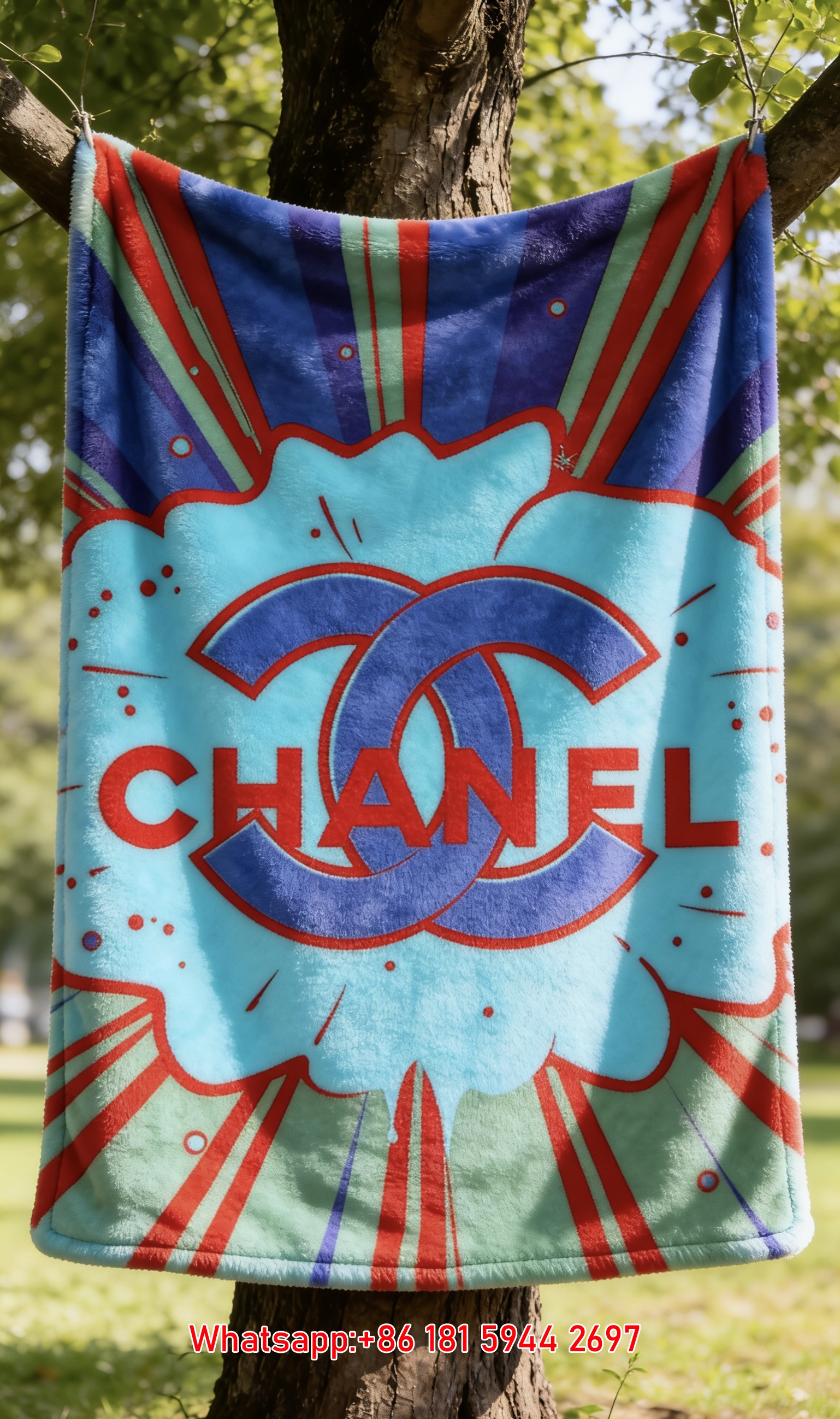 Chanel Pop Art Comic Burst Flannel Sofa Throw Blanket IMG_6861
